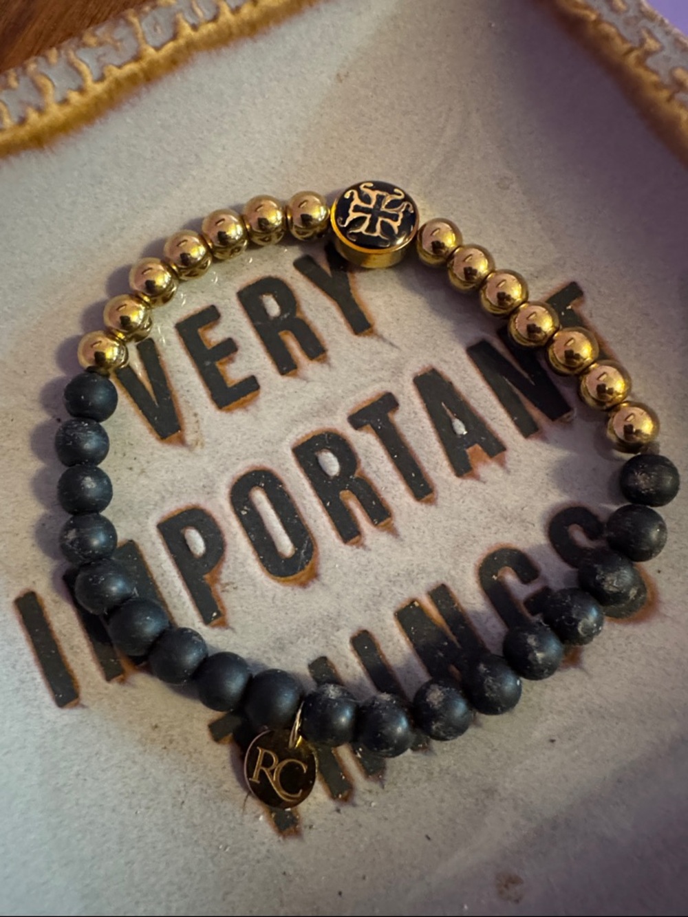 Rustic Cuff Black and Gold Beaded Bracelet